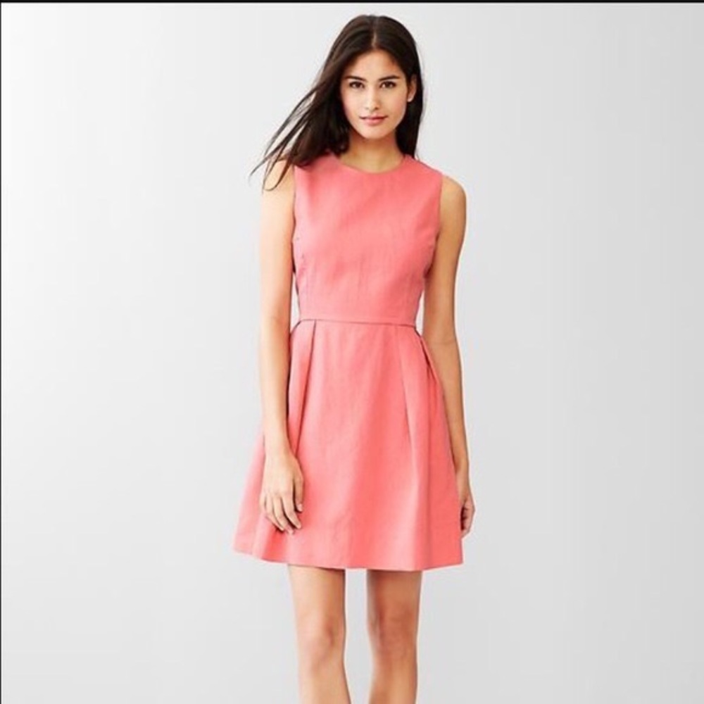Gap 100% cotton pink linen sleevless fit and flare dress size 0 with pockets